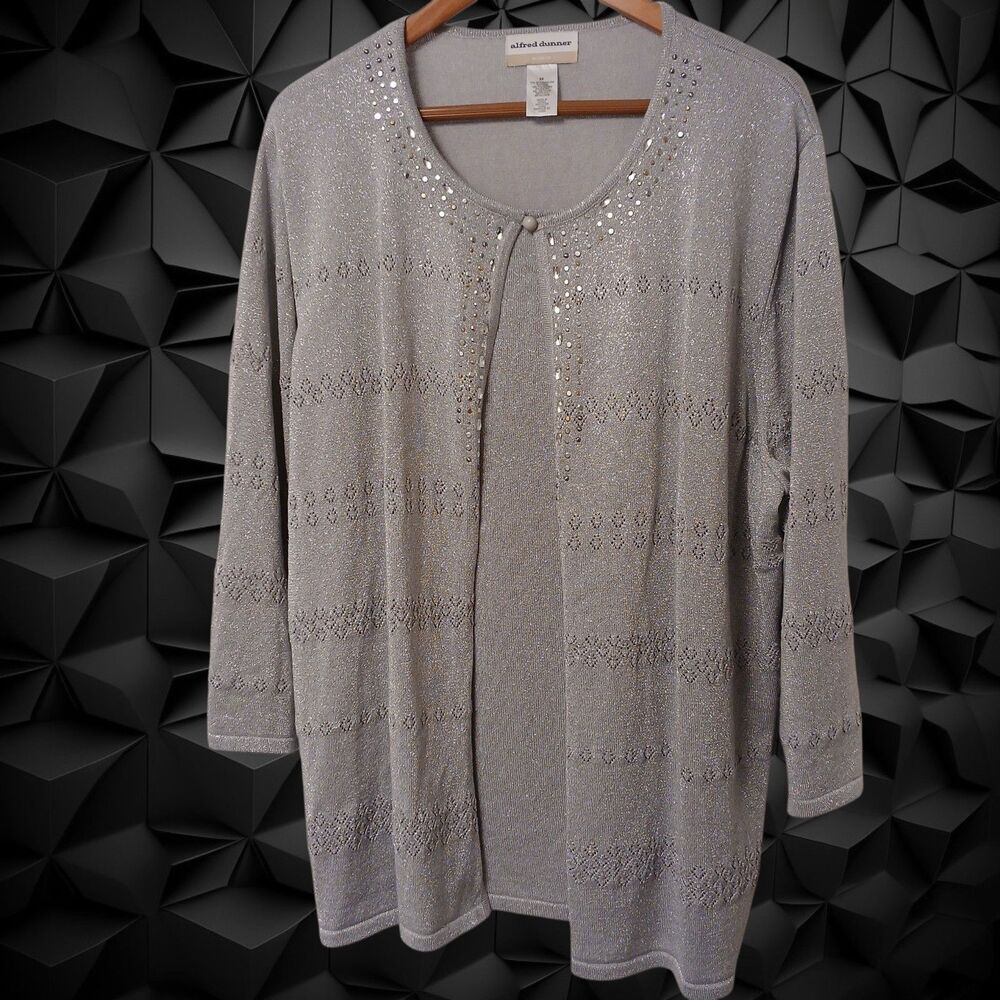 Alfred Dunner Woman Silver 1 Piece Sweater Set, Size 3X, Rhinestone Accents NWT